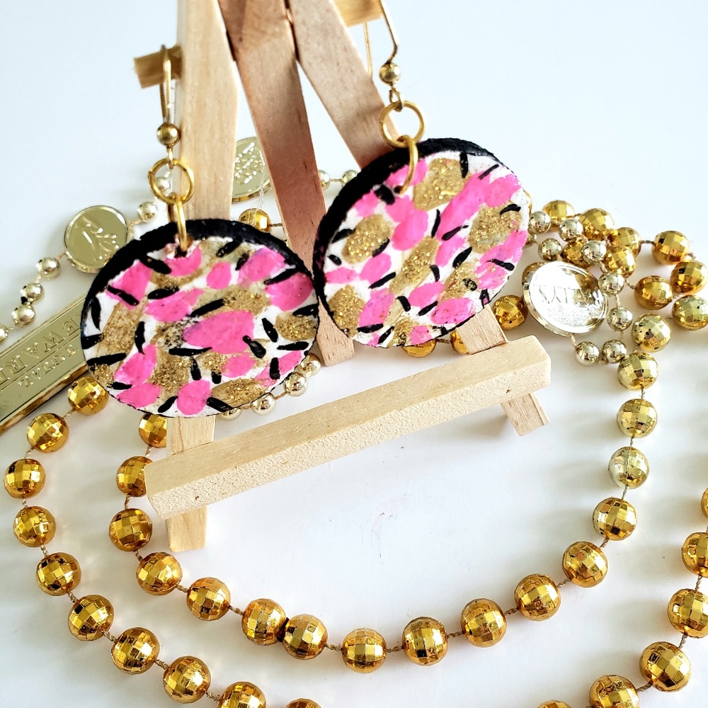 Pink Black Artist Designed Earrings
